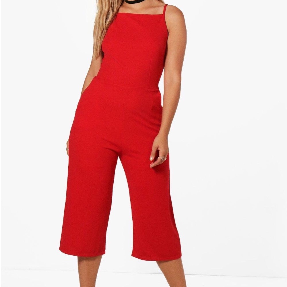 BOOHOO Red culottes jumpsuit